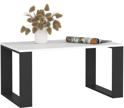 MILORD Couchtisch Holz NOX mit einem Regal, 92x45x53cm, Für Wohnzimmer, Schlafzimmer Schrank, Minimalistisch Modernes Design, Schichtstoffplatte 16mm (Weiß-Schwarz)