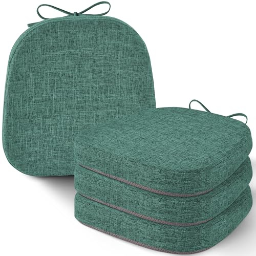 AddGrace 4er-Set Stuhlkissen für Metallstühle, 35x35 cm Sitzkissen Grün | Quadratische, mit Bändern, waschbar, rutschfeste Sitzkissen für Küche, Indoor, Gartenstuhl, Balkon, Terrasse & Esszimmer