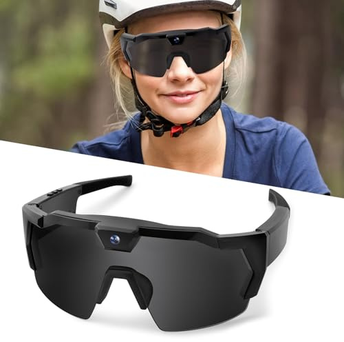 Annadue Gafas con Cámara, 1080P 12MP Gafas de Ciclismo Inteligentes con Cámara, Sunglasses Acción Inteligentes WiFi Usables para Actividades Al Aire Libre Senderismo Ciclismo Montar