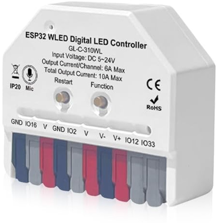 Aicharynic ESP32 Mini WLED LED-Controller, DC 5~24V WLED Controller mit Mikrofon für DIY Dynamische Beleuchtung App-Steuerung WS2811 WS2812 SK6812 TM1814 WS2813 WS2815 Lichtleiste (310WL)