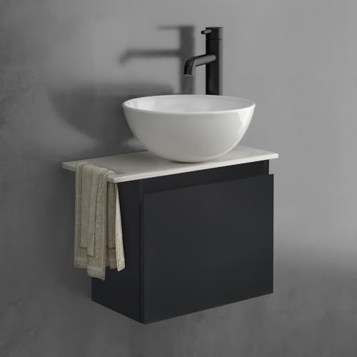 Alpenberger Aufsatzwaschbecken mit Unterschrank Klein, Badmöbel Set Schwarz für Bad & Gäste-WC, kleines rundes Waschbecken mit Waschbeckenunterschrank, Einzelschrank