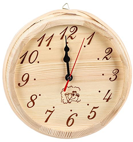 yiMANtrading Horloge de minuterie de Sauna Ronde en Bois, Horloge Murale pour Accessoires de Sauna, décoration intérieure en Bois de pin résistant à la Rouille avec Affichage analogique Clair