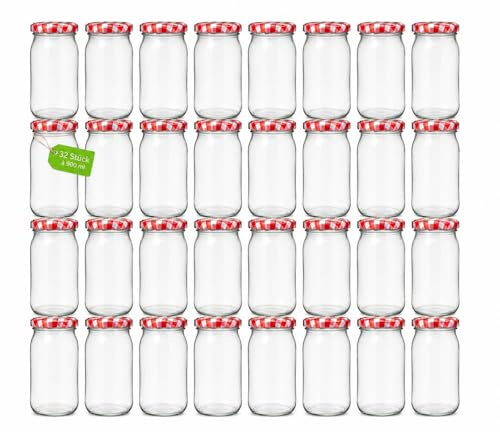 SEPIR Einmachgläser 900 ml mit rot-weiß karierten Deckeln, 40 Stück | 40 Stück, 900 ml, TO 82 mm, rot-weiß kariert, für Gurken, Paprika, Kompott, Marmelade, Honig und Einkochen