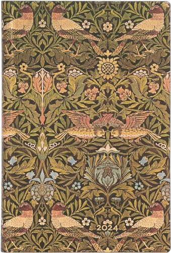 Paperblanks Flexi 12-Monatskalender 2024 Morris Vögel, Horizontal - Mini (140 x 95), Deutsch