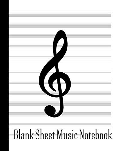 Blank Sheet Music Notebook: 110 Pages - 12 Stave - 8.5 x 11 - Black Treble Clef on Black and White Cover