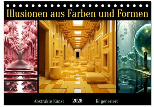Illusionen aus Farben und Formen (Tischkalender 2026 DIN A5 quer), CALVENDO Monatskalender: Abstrakte Formen und Farben vereint in magischen Illusionen - KI generiert (CALVENDO Kunst)