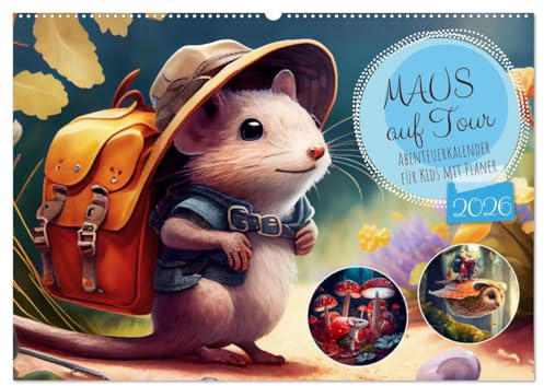 Maus auf Tour - Abenteuerkalender für Kids mit Planer (Wandkalender 2026 DIN A2 quer), CALVENDO Monatskalender: Erkunde mit der kleinen Maus die Wunder der Natur! (CALVENDO Tiere)