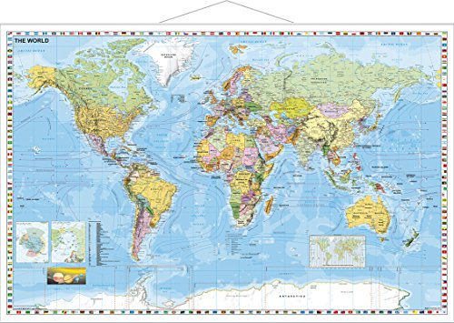 Weltkarte, gerollt, laminiert, mit Schreib-/Abwischfunktion, Englisch, 137x89, NEUE AUFLAGE