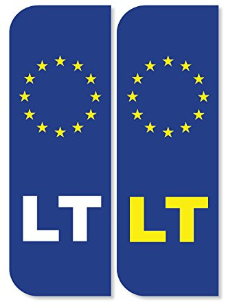 Pack of Two LT Lithuania Euro Car Number Plate Stickers 104mm by 35mm