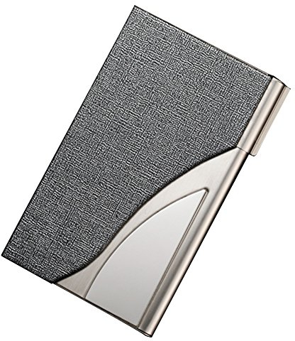 Tobeit Metall Etui Visitenkarten aus PU Leder und Edelstahl Visitekartenetui/Visitenhalter für Mann und Frauen (Silber)