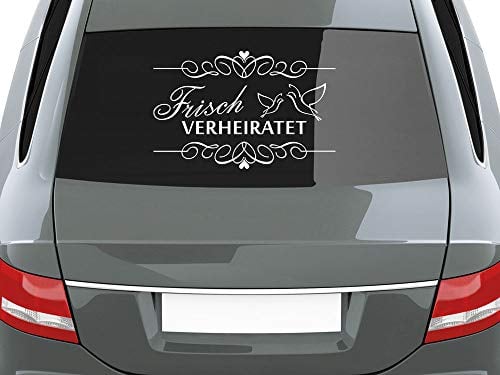 GRAZDesign Autoaufkleber Frisch verheiratet Hochzeit Autoschmuck Hochzeitsschmuck in weiß 70x45cm