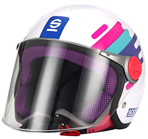 Casco Moto Demi-Jet Bambino Sparco Riders SP504 | Casco Moto Bambino Omologato ECE | Casco Scooter per Bambini e Bambine con Visiera Antigraffio & Sgancio Micrometrico | Rosa | YM