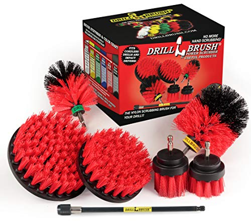 Drillbrush Ultimate Outdoor Cleaning Kit with 7 Inch Extension - Stiff Bristle Brush - Grout Cleaner – Mold - Mildew - Bird Bath - Garden Statues - Outdoor Water Fountain - Headstone - Granite Cleaner