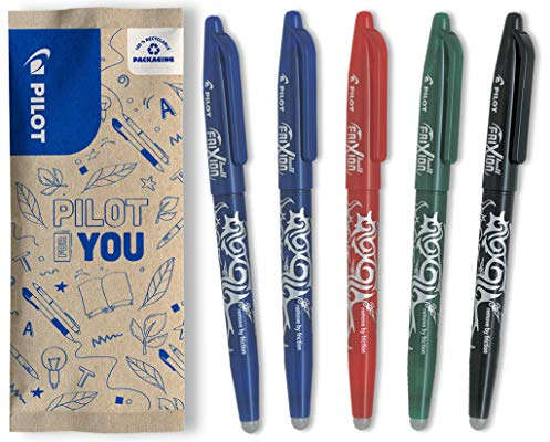 PILOT FriXion Ball 0.7 Set – 5 Stück: 2x Blau, 1x Schwarz/Rot/Grün – Radierbare Tintenroller 0,4 mm Strichstärke, angenehme Schreibführung beim Schreiben, thermosensitive Tinte, austauschbare Mine