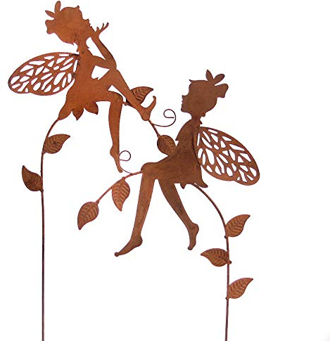 Metall Stecker. Elfen auf Zweig. Rost. 2 Stück Gartenstecker. 57 cm. 64328 (2 Stück)