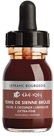 Lefranc Bourgeois 301282 Nan King Kalligrafie - und Zeichentusche, pigmentierte Tusche, hohe Farbbrillanz, Leuchtkraft für feinste Zeichnungen, Kalligrafie & Skizzen, 30ml Flasche - Siena Gebrannt