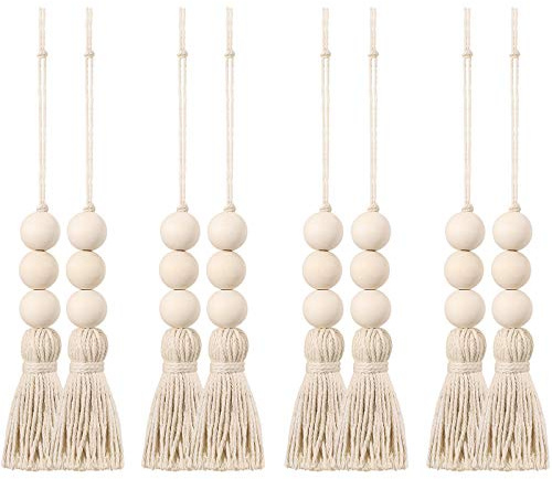 BESPORTBLE 8pcs Wood Bead Garland Ornaments Farmhouse Beads with Tassel Ornaments Hanging Decoration for Closet Handle Door Handle