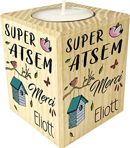 Bougie personnalisée Super Atsem Merci - Cadeau Atsem Personnalisable avec Le prénom de l'enfant - Cadeau Original Fin d'Année Scolaire Atsem Petite Moyenne