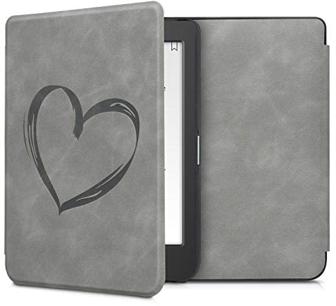 kwmobile Hülle kompatibel mit Tolino Page 2 Hülle - Kunstleder Cover - Herz Brush Grau