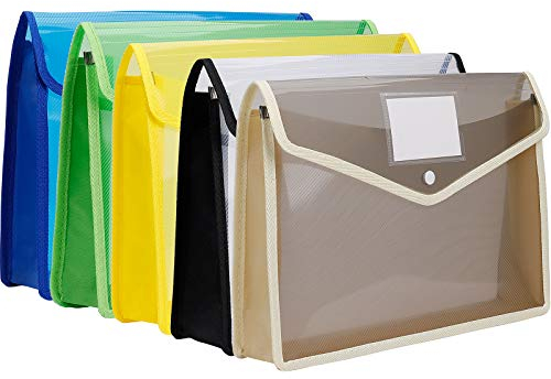 Dokumententasche A4 Transparent Dokumentenmappe mit Druckknopf und Kartenfach für Büro Haushalt Schule Reise 5 Stück