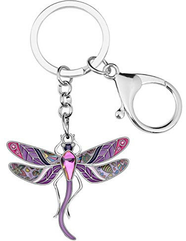 WEVENI Legierung Kristall Libelle Schlüsselanhänger Insekt Charms Emaille-Schmuck für Frauen Mädchen Damen Auto Handtasche Zubehör (Veilchen)