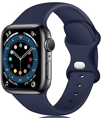 Epova Bracelet Compatible avec Apple Watch 38mm 42mm 40mm 44mm 41mm 45mm 49mm, Silicone de Remplacement Bracelet Compatible avec iWatch SE Series 9 8 7 6 5 4 3 2 1, Bleu Foncé, Petit