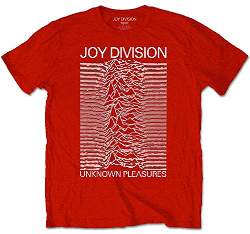 Joy Division Rock Off T-Shirt Unknown Pleasures Weiß On Schwarz Offizielles Logo Herren, rot, XL