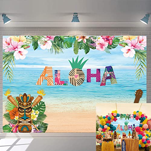 Hawaii-Banner für den Sommer, Aloha, Luau, Party-Hintergrund, tropischer Strand, Ozean, Fotografie, Hintergrund, Palme, Blume, Musik-Party, Babyparty, Tiki-Thema, Dekoration, Banner, 2,1 x 1,5 m