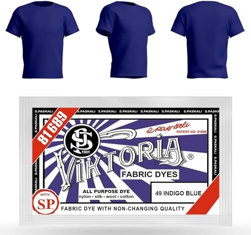 HOPS Viktoria Textile Dye, 10g (59 Colors), Machine Washable - Fabric Dye, Textile Paint, Clothing Dyeing, 200g Fabric Dyes 2 T-Shirts, Indigo Blue
