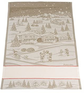 Filet - Weihnachtsgeschirrtuch aus Reiner Jaquard-Baumwolle, Größe 81 x 57 cm, mit Aida Canvas-Einsatz zum Besticken, Landschaftsmuster, Farbe graubeige, schöne Geschenkidee, Made in Italy