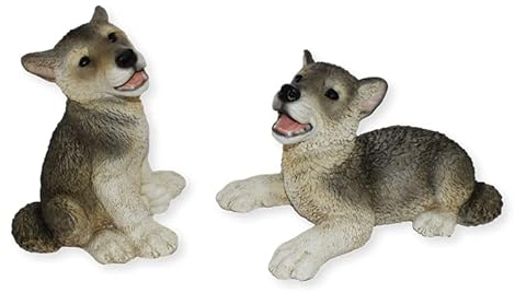 Castagna Deko Figur Wolf Welpen sitzend und liegend Kollektion Resin H 17-22 cm Tierfigur