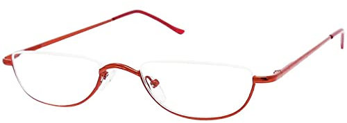 JYCCH Halbrahmen-Lesebrille aus Metall für Männer und Frauen, Federscharnier-Computerlesebrille, halbmondförmige Lesebrille, Dioptrie 1,0-3,5 (Color : Grey, Size : 1.0 x) (Red 1.5 x)