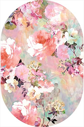 Rururug Modern Designer Oval Groß Teppiche Kinderteppiche Wohnzimmer Flauschige Groß Schutzmatten Frische rosa weiße Girly Blume, 70 x 140 cm