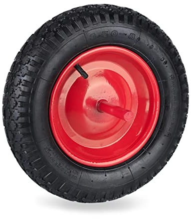 Relaxdays Schubkarrenrad 3.50-8, Luftreifen mit Fester Achse, Stahlfelge, Ersatzrad Schubkarre, 120 kg, schwarz/rot | Stahlfelge, Ersatzrad Schubkarre, 120 kg