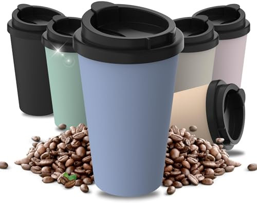 Thermobecher Kaffee to go aus Bio-Kunststoff - Kaffeebecher 350 ml BPA-frei & 100% recyclebar - Made in Germany Trinkbecher mit Deckel - Coffee Mug fürs Büro, Auto, Schule uvm. (Kornblume)