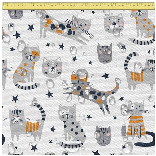 DreamRoots Segeltuch Wasserdicht - Polsterstoff Meterware 160 cm breit - Wasserabweisender Stoff 220 g/m2 600D - Markisenstoff Wasserdicht Meterware Cartoon Funny Cats 1M