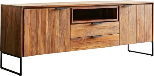 DELIFE TV-Board Nook Sheesham Natur 175 cm 2 Türen 2 Schübe 1 Fach Lowboard