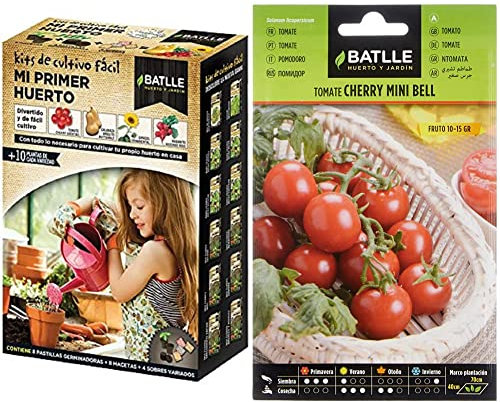 Batlle - Kit de Huerto - Tomate Mini Bell (Tipo Cherry) - Kit Completo para Principiantes - Outdoor - Pequeño - Rojo