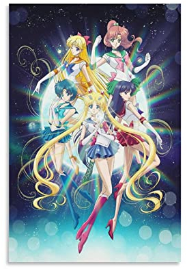 HIHIOI Anime Five Schöne Mädchen Sailor-Moon Kristall-Poster Leinwand-Kunst-Poster und Wandkunst-Bilddruck, modernes Familien-Schlafzimmer-Dekor-Poster, 40 x 60 cm