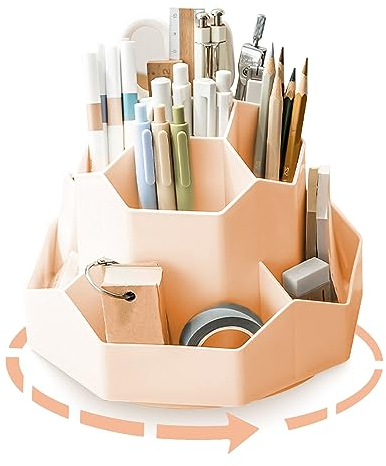Lvjkes Drehbarer Stiftehalter, Schreibtisch organizer 9 Fächer, Verbesserte große Kapazität 360° drehbar, Kann Bleistifte, Buntstifte, Verschiedene Schreibwaren aufnehmen (Rosa)