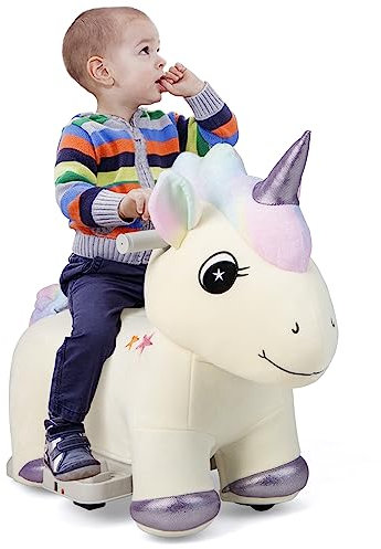 COSTWAY 6V Kinder Elektroauto in Tierform, Kinderfahrzeug Plüsch, Aufsitzspielzeug mit Fußpedal, 2-5 km/h, ab 3 Jahre (Einhorn)