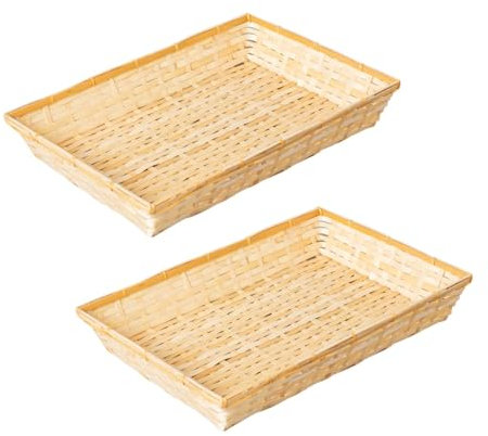 Cesteria Aparici - PACK AHORRO 2 Bandejas de Bambú Natural. Cesta para Lotes de Regalo Gourmet y Cosmética. Bandeja Navideña Decorativa SET 2 UNIDADES (43x32x6 cm, Ref. 2780-2)