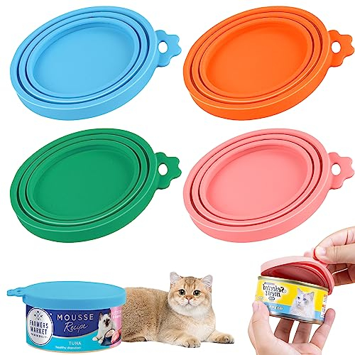 Jognee Dosendeckel Katzenfutter 4 Stück,Universal Silikon Deckel für Dosen für Tierfutter(70g, 85g, 200g, 400g usw.), BPA-frei,4er-Set Tierfutter-Dosendeckel für Katzen-und Hundefutterdosen