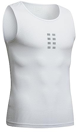 WOSAWE Herren Radsport Kompressions-Tanktop Mesh Atmungsaktiv Ärmellos Funktionsshirts Schnell Trocken Baselayer Unterhemd (Weiß, XXXL)