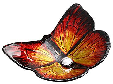 MBROS Badezimmer-Waschbecken aus gehärtetem Glas, Badezimmer-Waschbecken in Schmetterlingsform, Badezimmer-Waschbecken über der Theke, rot, 1 Zubehör