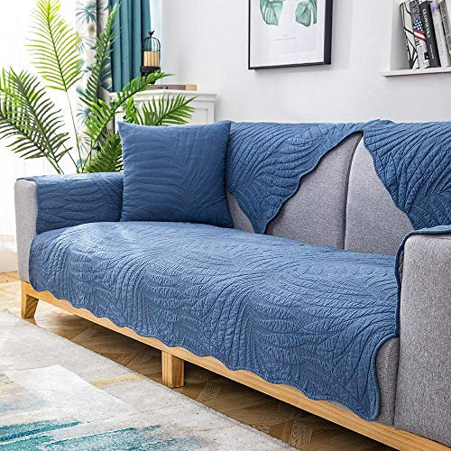 DSHUB Kitchen Corner Sofa-Schutzbezug aus Baumwolle, hochwertige Gesteppte Sofakissenbezüge, alle Jahreszeiten verfügbar, rutschfestes Sofahandtuch-Dunkelblau_90 x 240 cm