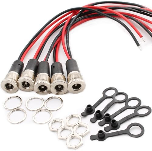 RUNCCI-YUN 5PCS 5.5 X 2.1mm 12V DC Conector, 12V10A Adaptador de Conector Hembra de Montaje en Panel,DC Power Jack Conector Adaptador con Línea de Soldadura