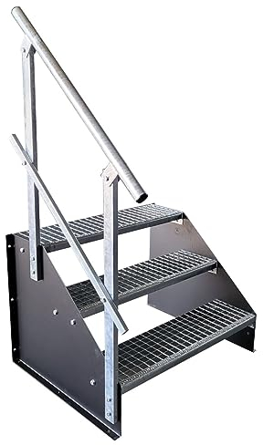 3 Stufen Standtreppe Stahltreppe freistehend Breite 70cm Höhe 63cm schwarz einseitiges Geländer