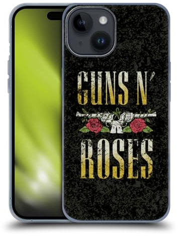 Head Case Designs Offizielle Guns N' Roses Text Logo Pistol Kunst Gelhülle [Militärischer Schutzgrad] Kompatibel Mit Apple iPhone 15 Und Kompatibel Mit MagSafe