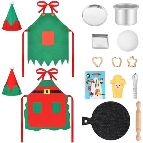 EKKONG Elf Zubehör 16 Stück, Elf Puppenschürze Puppenhaus Miniatur Zubehör Weihnachtselfen Puppenkleidung für Kinder, Elfenpuppendekoration